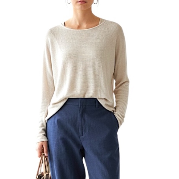 Simons Contemporaine pure linen lightweight beige dolman sleeve sweater L - Picture 1 of 13